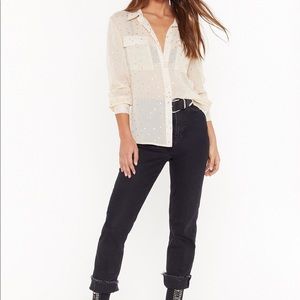 Nasty Gal So Star Away Button Up Chiffon Shirt NWT